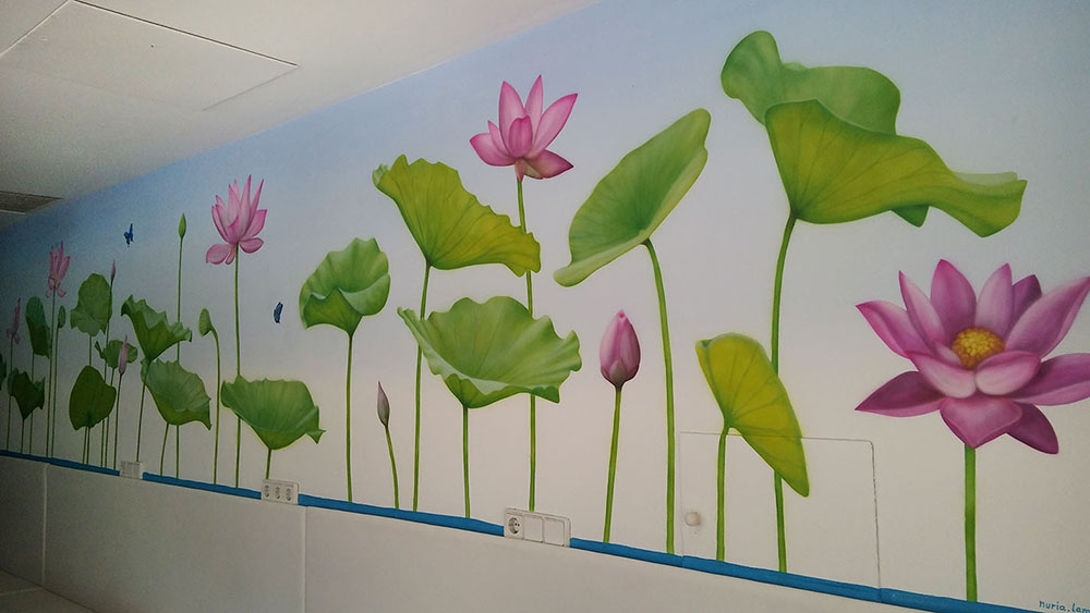 Pink lotus leaves and flowers